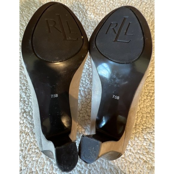 Lauren Ralph Lauren Patent Leather & Suede Two Tone Gray Tan Pumps US 7.5 B - Picture 9 of 16